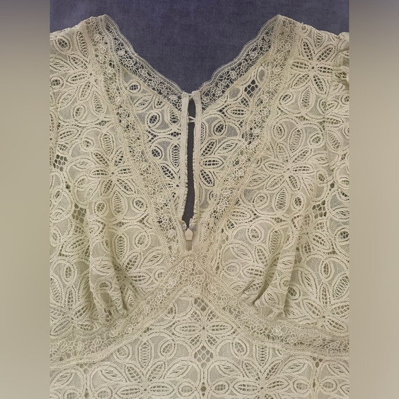 Anthropologie Chartreuse Lace Midi Dress Size 4 - Picture 4 of 14